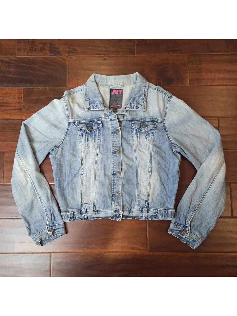 JNY Basic By Jennifer Wmns Large Crop Blue Stretch Denim Light Wash Jean Jacket